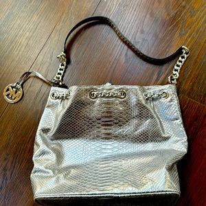 Michael Kors silver printed handbag with silver chain strap